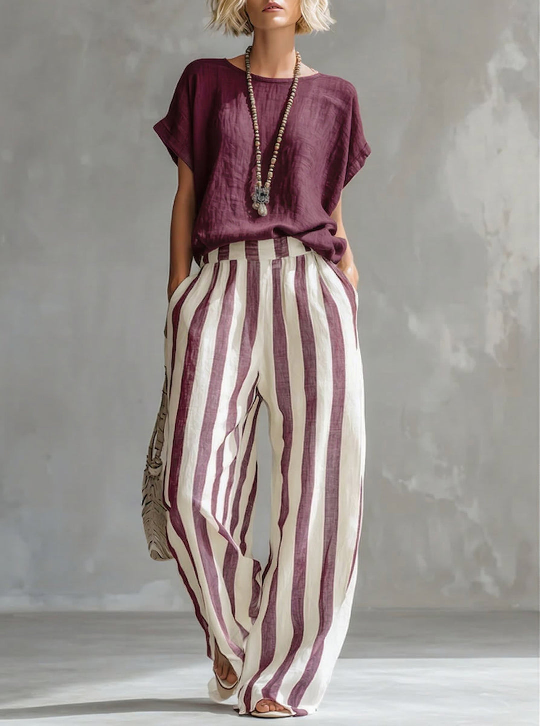 Sienna | Completo Due Pezzi Ampio in Cotone e Lino a Righe