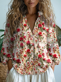 Shirley | Stampa Artistica Floreale Retro a Manica Lunga Casual