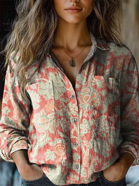 Angela | Stampa Artistica Floreale Vintage Incantevole con Maniche Lunghe Casual