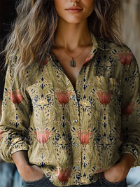 Nova | Camicia Casual a Manica Lunga con Stampa Artistica Vintage