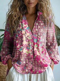 Jane | Stampa di Arte Floreale Vintage Casual a Maniche Lunghe
