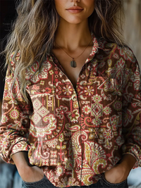Victoria | Blusa Casual a Manica Lunga con Stampa Etnica Vintage