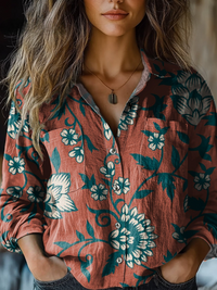 Judith | Blusa Casual con Fiori Rossi Retro