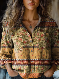 Andrea | Stampa Artistica di Top con Patches Floreali Casual a Manica Lunga