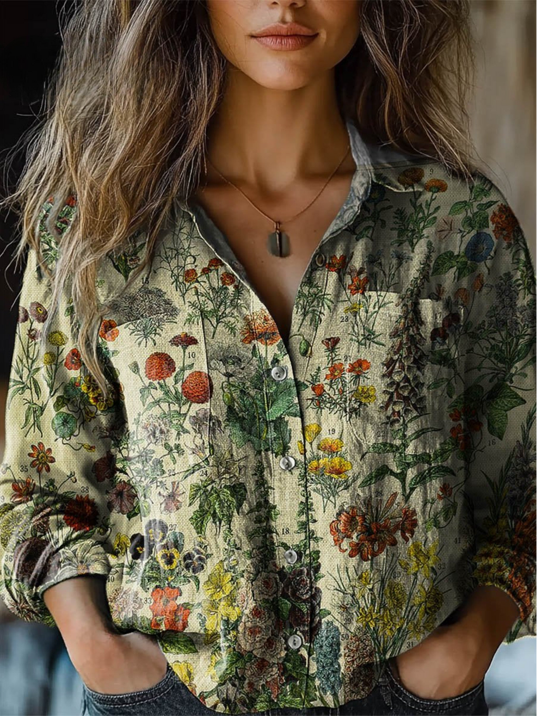 Rebecca | Stampa Artistica Floreale Vintage Casual a Maniche Lunghe