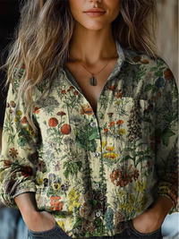 Rebecca | Stampa Artistica Floreale Vintage Casual a Maniche Lunghe