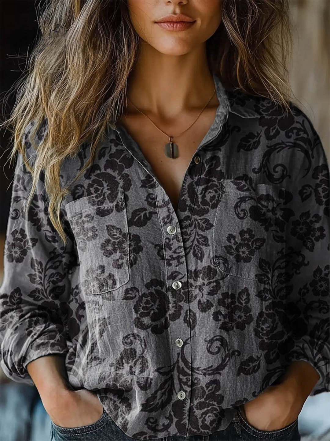 Gloria | Incantevole Camicia Casual a Maniche Lunghe con Stampa Floreale Vintage