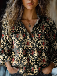 Doris | Blusa Casual a Maniche Lunghe con Stampa di Fiori Retro