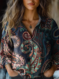 Janice | Stampa Artistica Colorata Paisley Casual a Manica Lunga