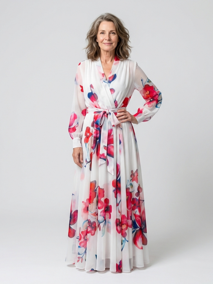 Lillian | Vestito Maxi Avvolgente a Manica Lunga Floreale