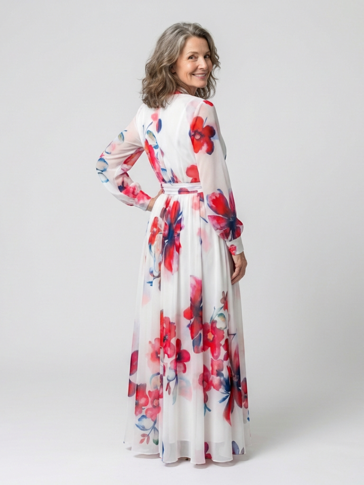 Lillian | Vestito Maxi Avvolgente a Manica Lunga Floreale
