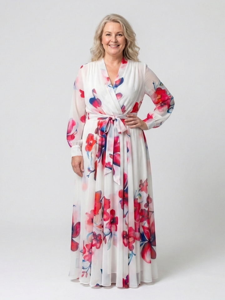 Lillian | Vestito Maxi Avvolgente a Manica Lunga Floreale