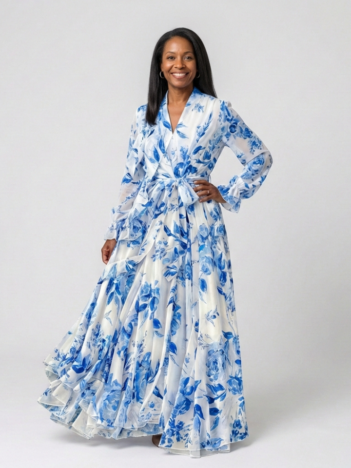 Lillian | Vestito Maxi Avvolgente a Manica Lunga Floreale