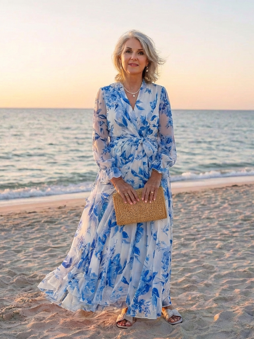 Lillian | Vestito Maxi Avvolgente a Manica Lunga Floreale
