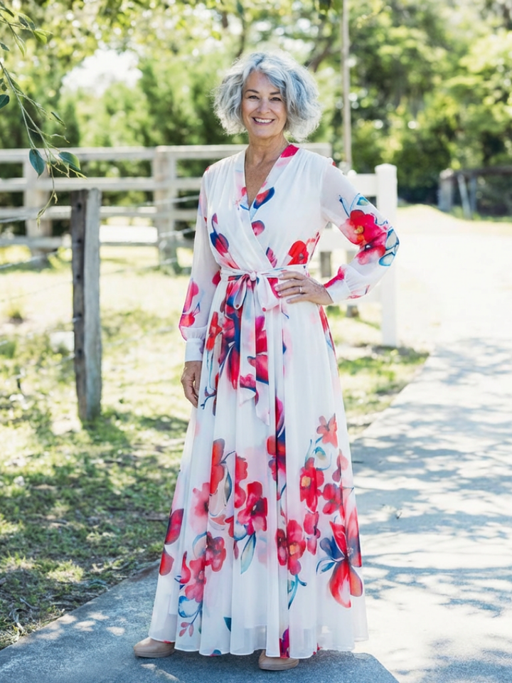 Lillian | Vestito Maxi Avvolgente a Manica Lunga Floreale