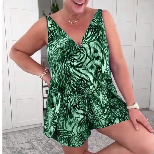 Costume da bagno senza maniche con scollo a V e stampa