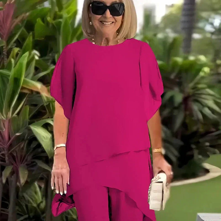 Liora | Completo Elegante con Top Asimmetrico e Pantalone Largo