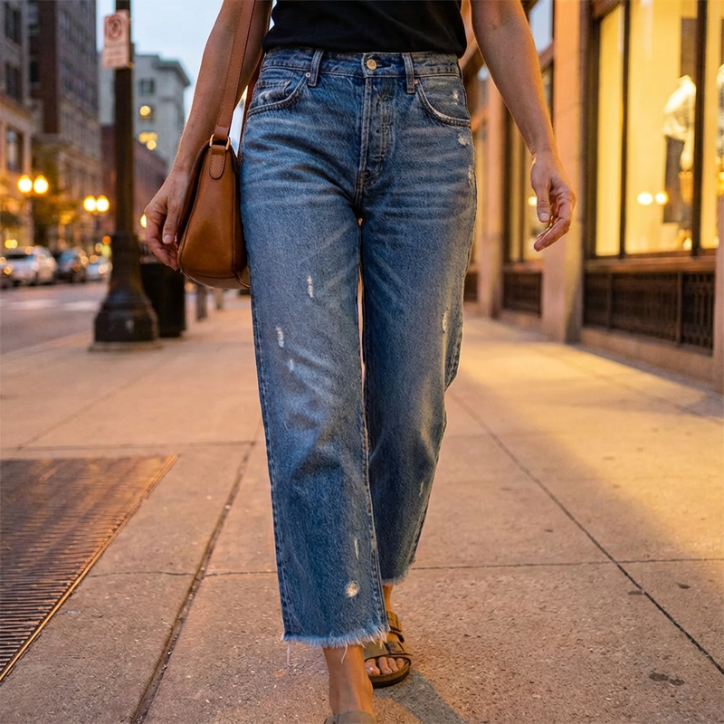 Jeans corti dritti retro per donna