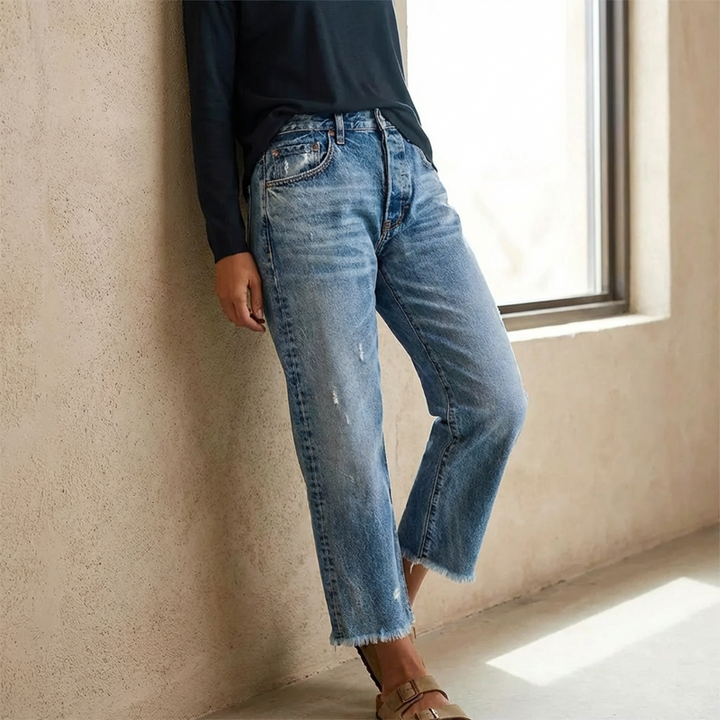 Jeans corti dritti retro per donna