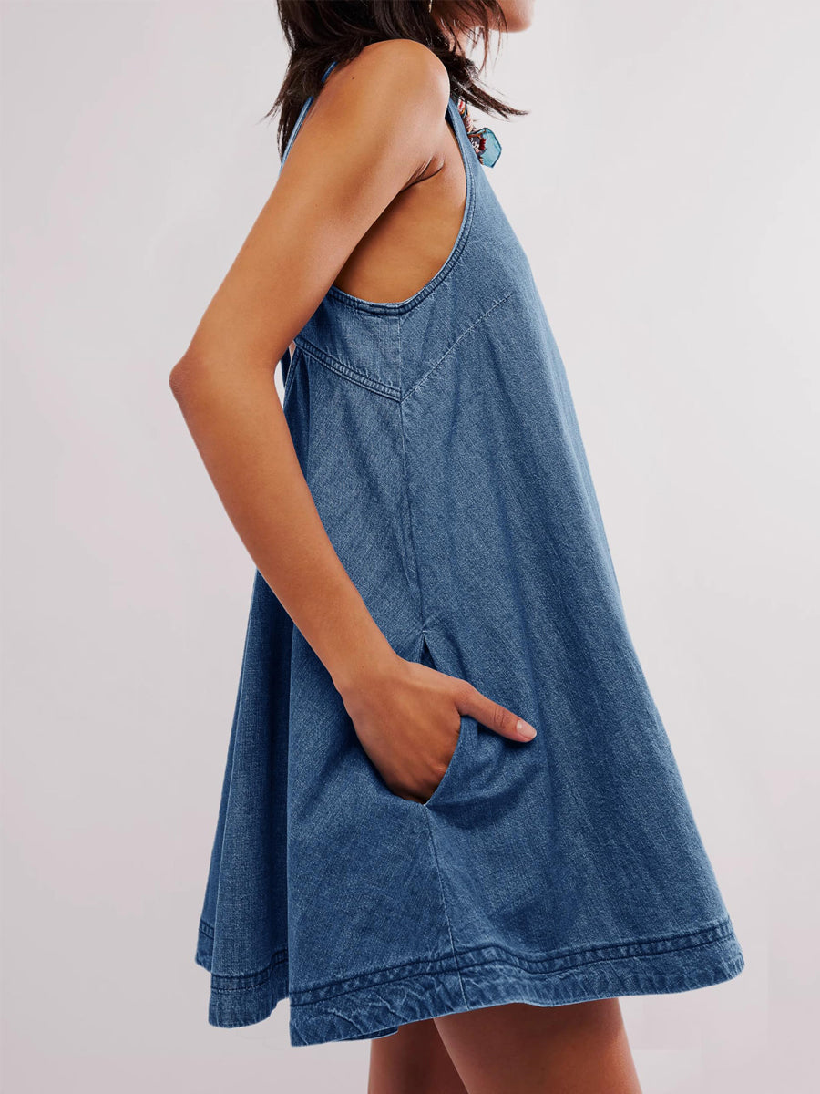 Nancy | Vestito Mini in Jeans Senza Maniche e Schiena Scoperta