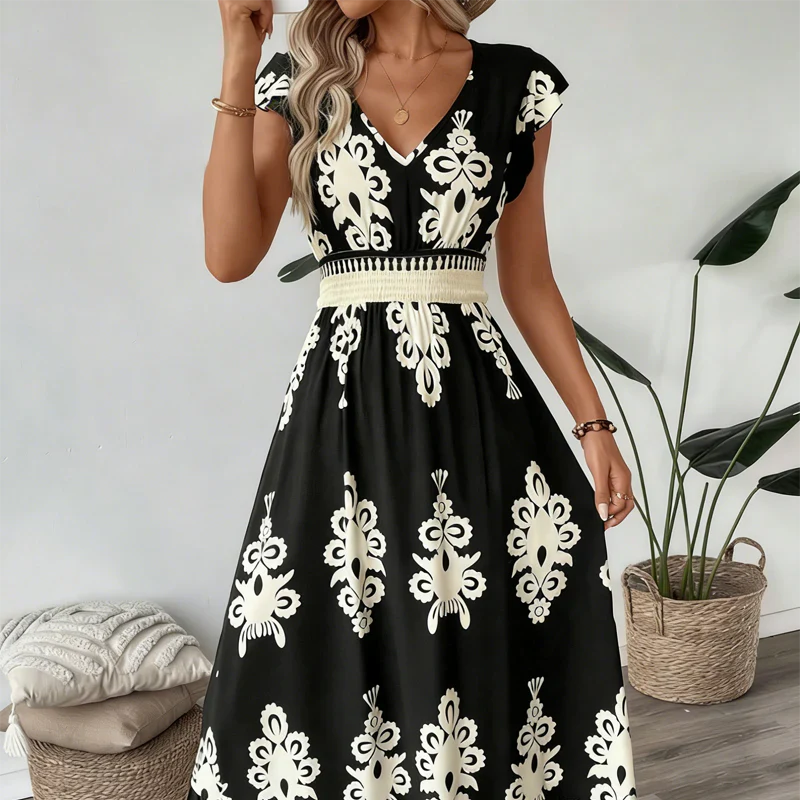 Candela - Vestito maxi barocco con scollo a V