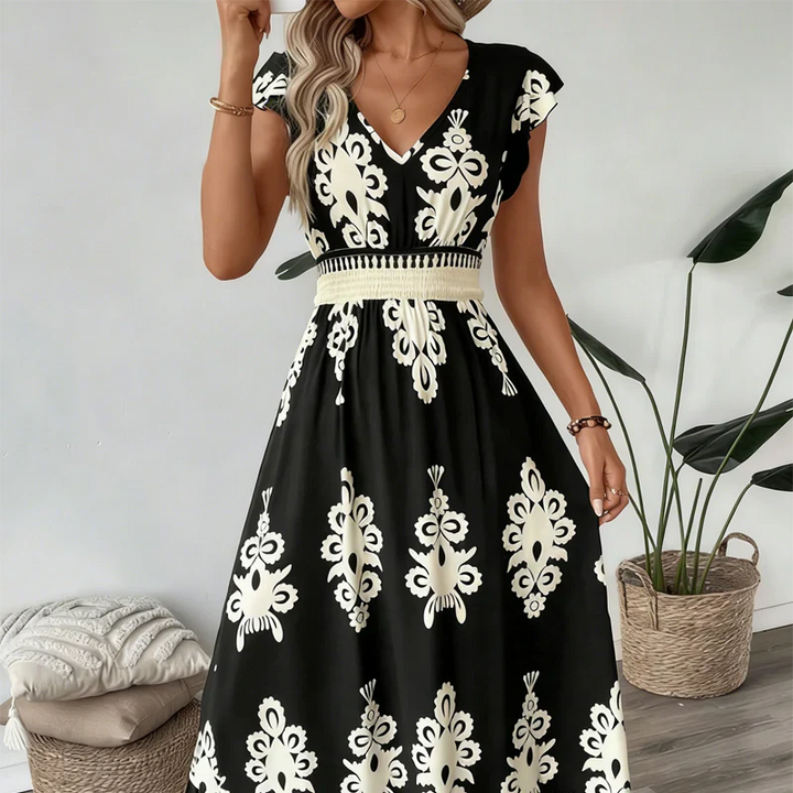 Candela - Vestito maxi barocco con scollo a V
