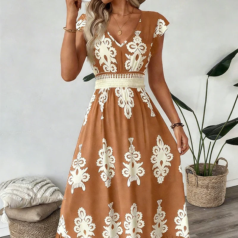 Candela - Vestito maxi barocco con scollo a V