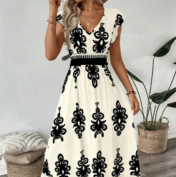 Candela - Vestito maxi barocco con scollo a V