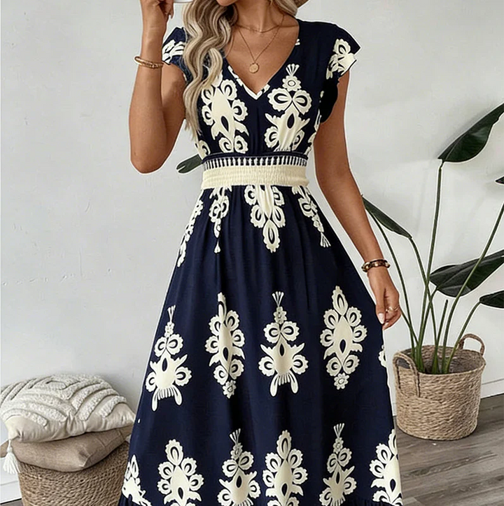 Candela - Vestito maxi barocco con scollo a V