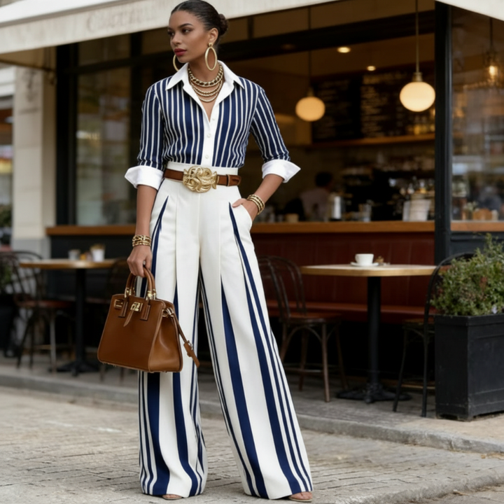 Elena || Completo con camicia a righe e pantaloni larghi