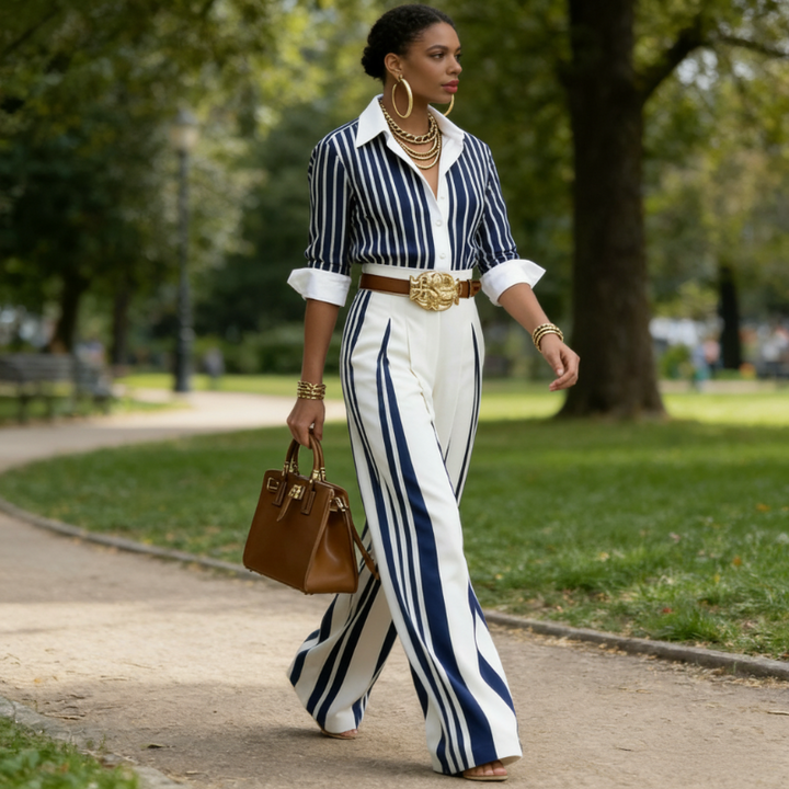 Elena || Completo con camicia a righe e pantaloni larghi