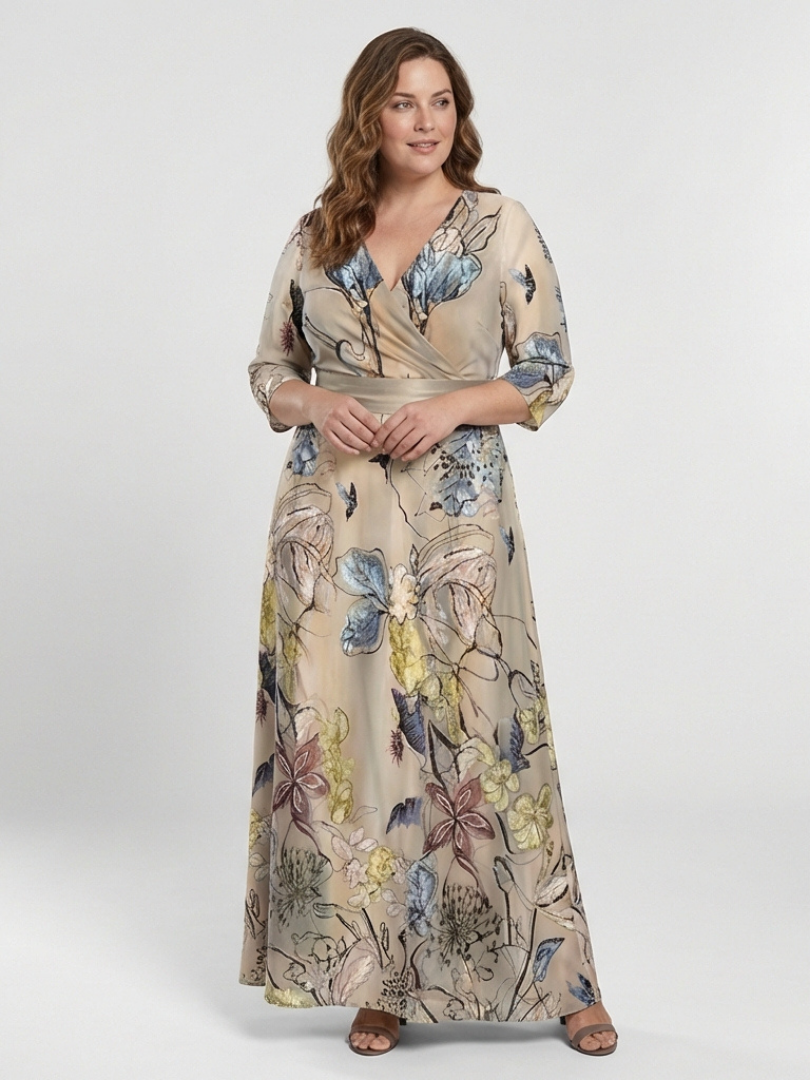 Margaret | Abito Maxi a Manica Tre Quarti con Stampa Floreale