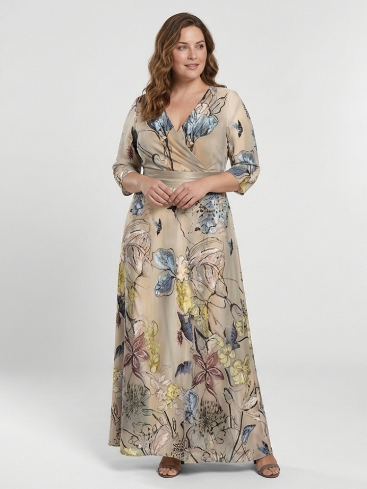 Margaret | Abito Maxi a Manica Tre Quarti con Stampa Floreale