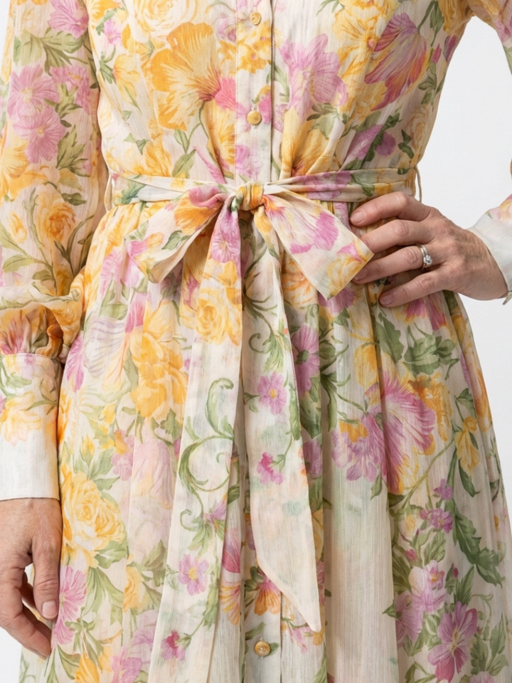 Cressida | Vestito Maxi Floreale Semitrasparente a Manica Lunga