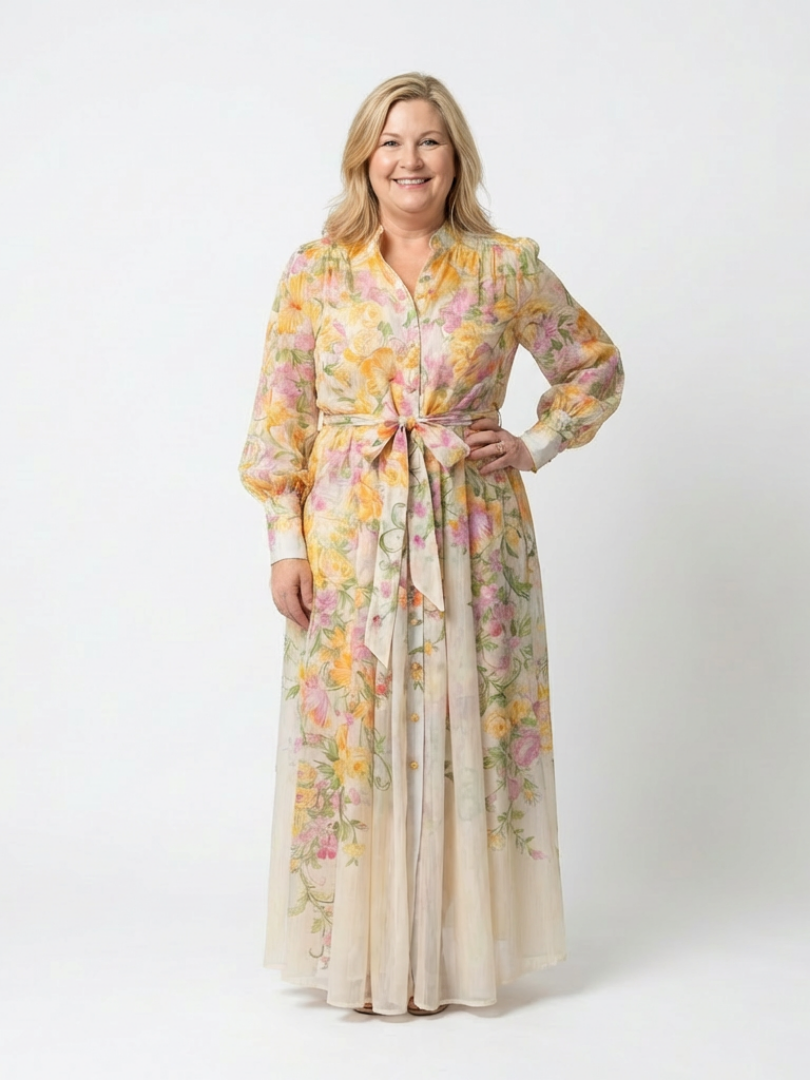 Cressida | Vestito Maxi Floreale Semitrasparente a Manica Lunga