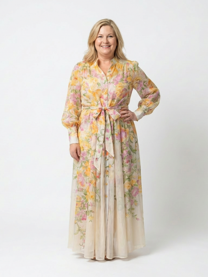 Cressida | Vestito Maxi Floreale Semitrasparente a Manica Lunga