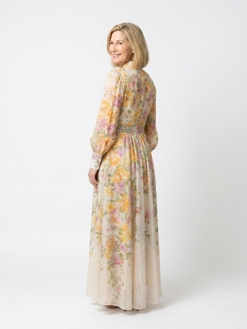 Cressida | Vestito Maxi Floreale Semitrasparente a Manica Lunga