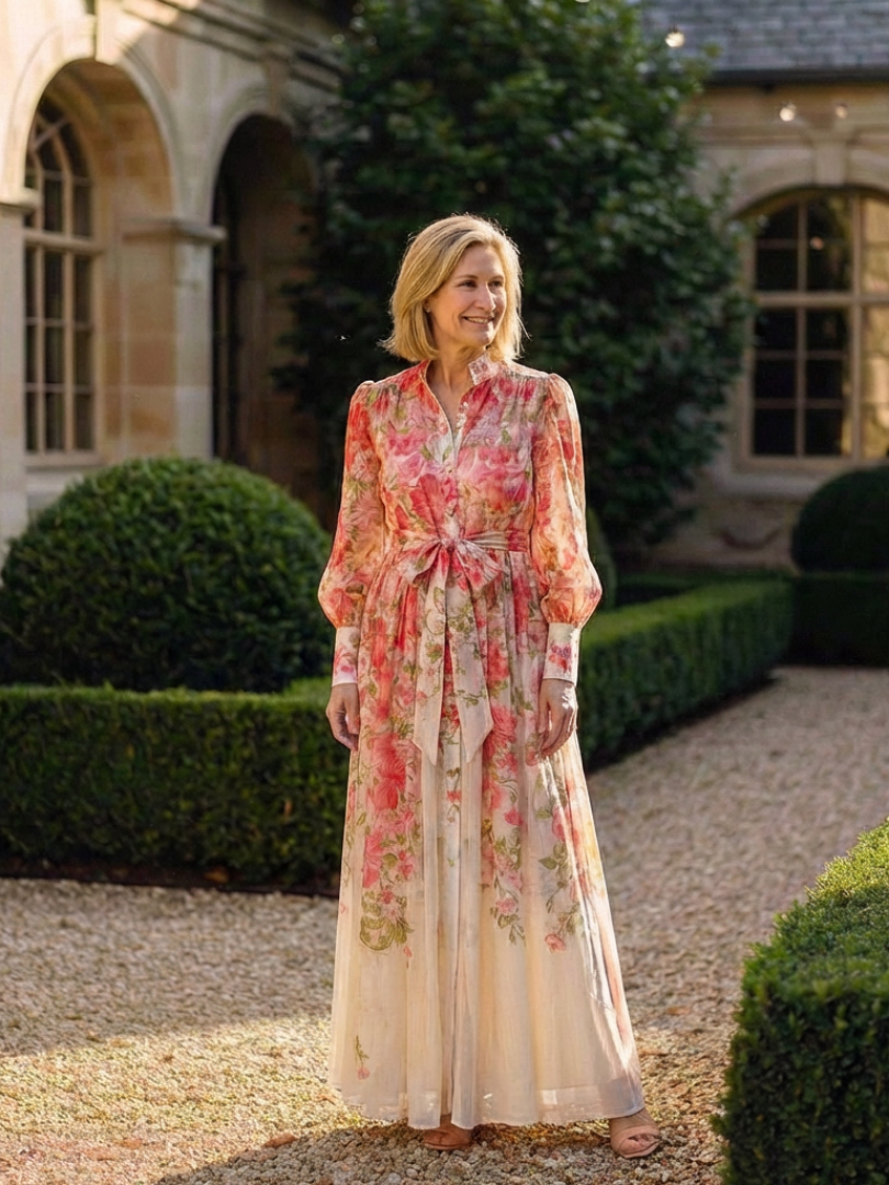 Cressida | Vestito Maxi Floreale Semitrasparente a Manica Lunga