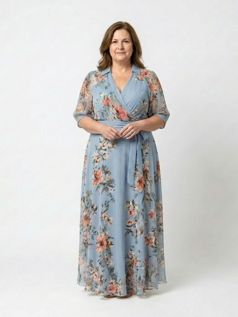 Elowen | Vestito Maxi con Collo a V e Stampa Floreale