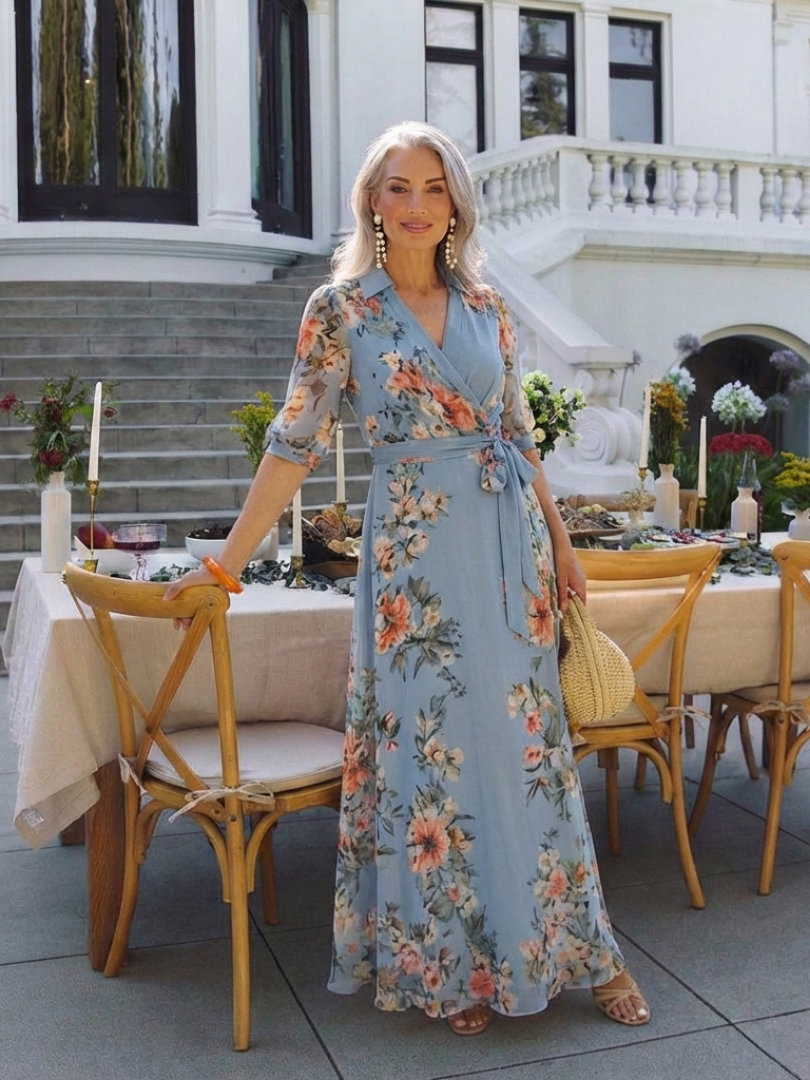 Elowen | Vestito Maxi con Collo a V e Stampa Floreale
