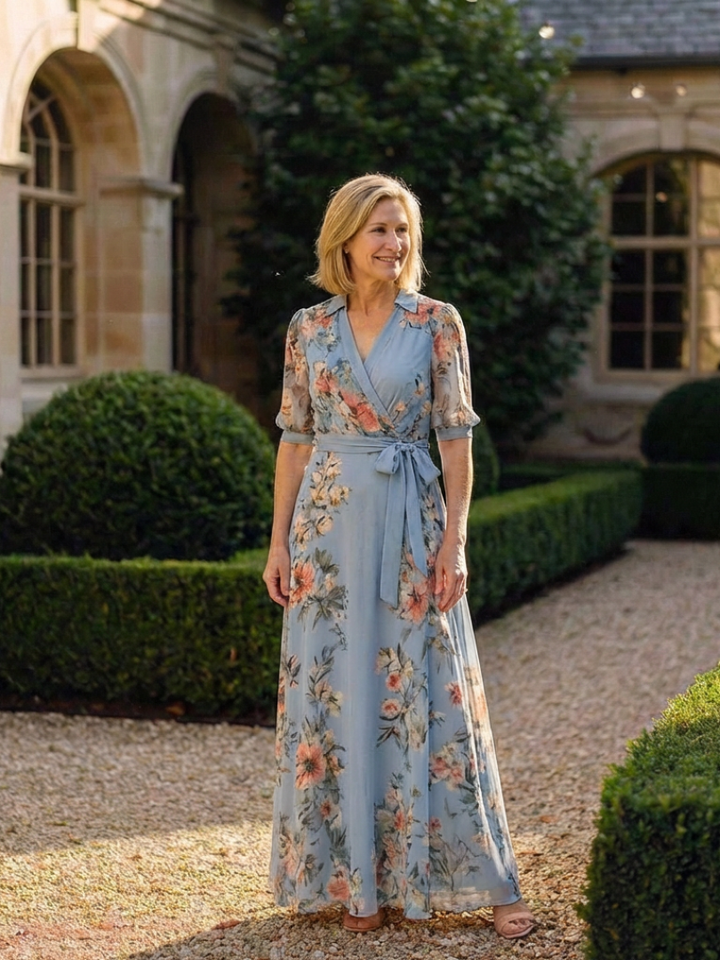 Elowen | Vestito Maxi con Collo a V e Stampa Floreale
