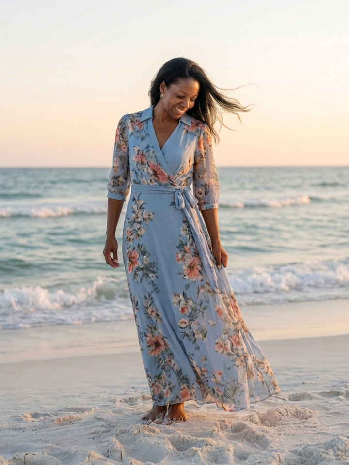 Elowen | Vestito Maxi con Collo a V e Stampa Floreale