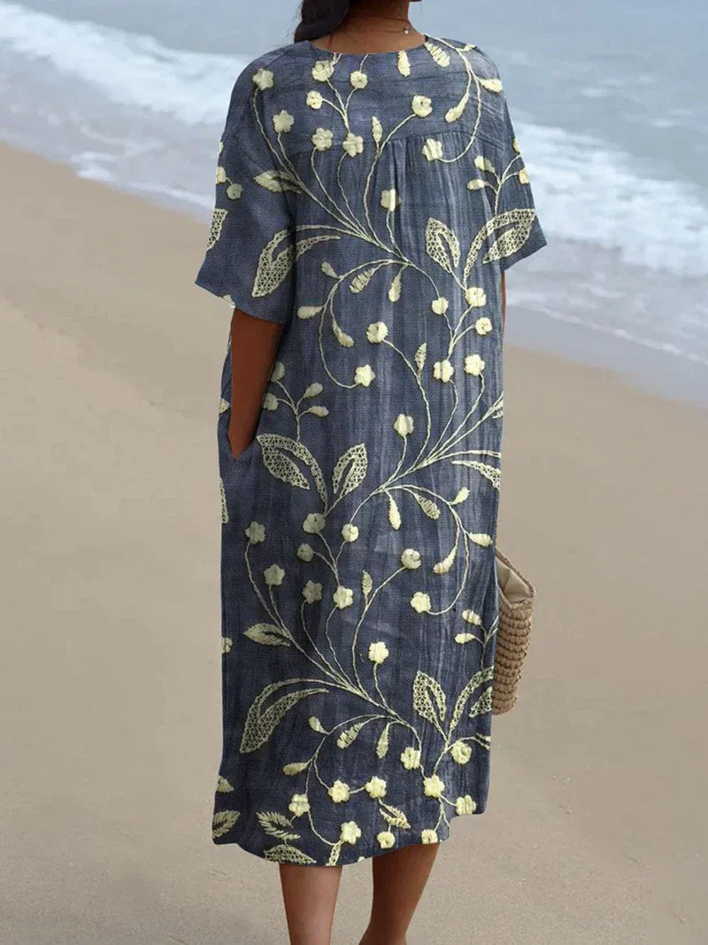 Sammy - Vestito Casual Flowy con Arte Floreale Vintage